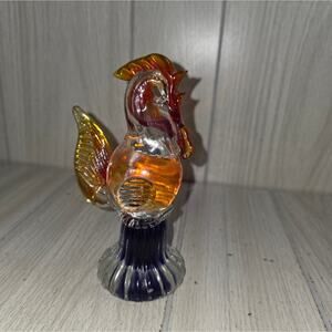 Vtg Murano? Style Blown Art Glass Rooster Red Blue Bird 6.5" Figurine Beautiful